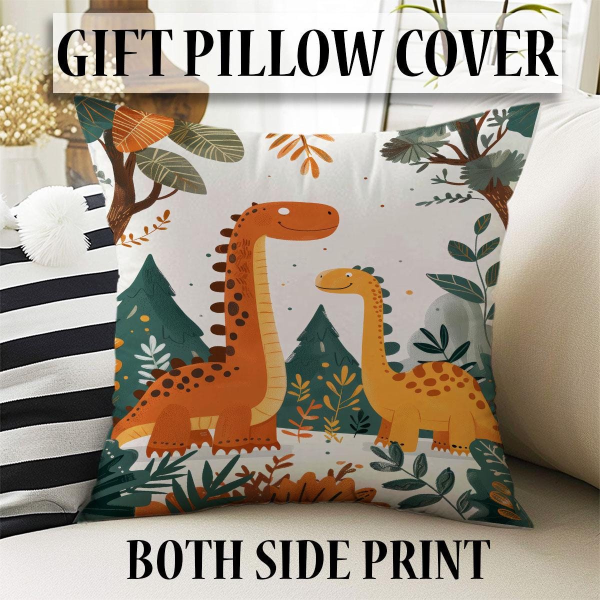 Dinosaur Kids Curtains & Gift Pillow Covers, Custom Dino Theme Nursery Drapes, Bedroom Window Treatment, Child Room Decor
