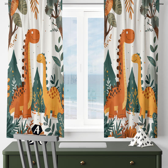 Dinosaur Kids Curtains & Gift Pillow Covers, Custom Dino Theme Nursery Drapes, Bedroom Window Treatment, Child Room Decor