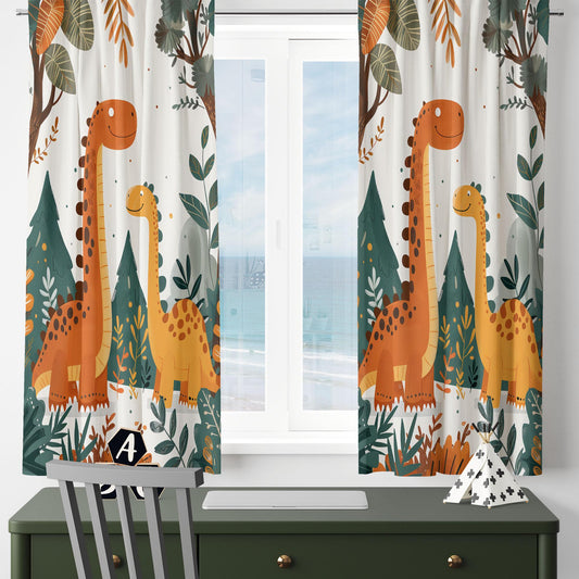 Dinosaur Kids Curtains & Gift Pillow Covers, Custom Dino Theme Nursery Drapes, Bedroom Window Treatment, Child Room Decor