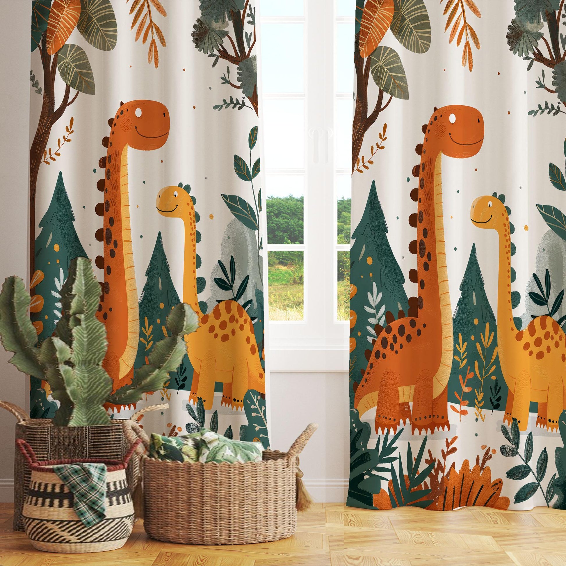 Dinosaur Kids Curtains & Gift Pillow Covers, Custom Dino Theme Nursery Drapes, Bedroom Window Treatment, Child Room Decor