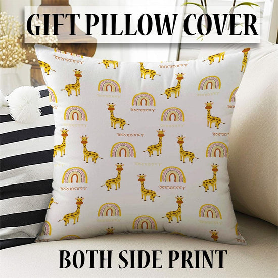 Yellow Boho Giraffe Kids Curtains & Gift Pillow Covers, Custom Nursery Animal Theme Drapes, Child Bedroom Window Treatment Decor
