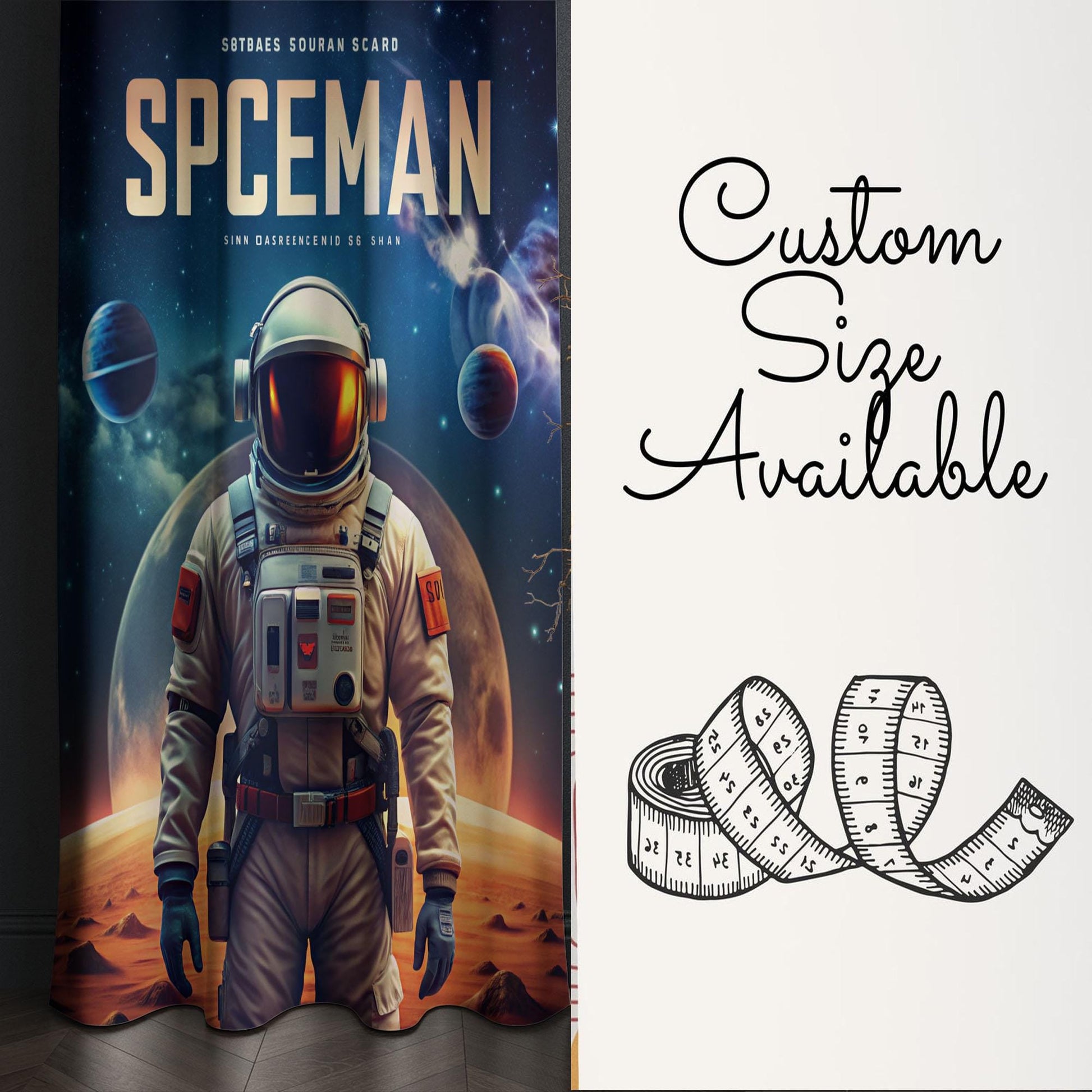 Space Galaxy Kids Curtains & Gift Pillow Covers, Custom Spaceman Nursery Drapes, Child Bedroom Window Treatment Decor