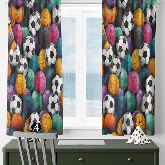 Colorful Balls Kids Curtains & Gift Pillow Covers, Custom Sports Ball Nursery Drapes, Child Bedroom Window Treatment Decor