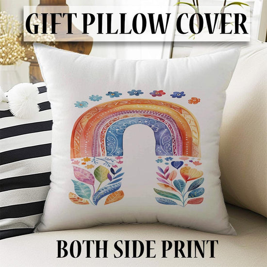 Colorful Rainbow Floral Flowers Kids Curtains & Gift Pillow Covers, Custom Nursery Drapes, Child Bedroom Window Treatment Decor