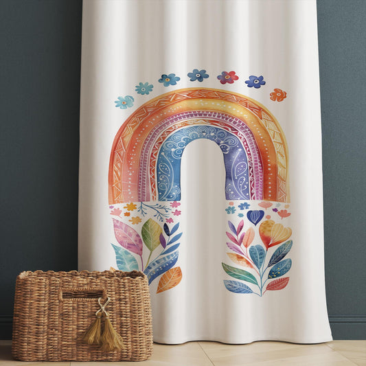 Colorful Rainbow Floral Flowers Kids Curtains & Gift Pillow Covers, Custom Nursery Drapes, Child Bedroom Window Treatment Decor