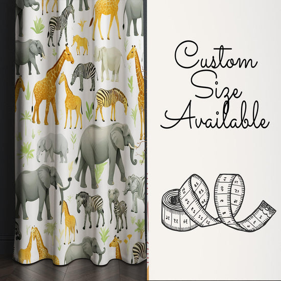 Safari Animals Kids Curtains & Gift Pillow Covers, Custom Nursery Drapes, Elephant Giraffe Zebra Window Treatment for Child Bedroom Decor