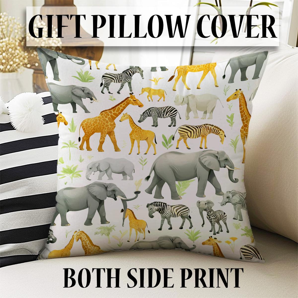 Safari Animals Kids Curtains & Gift Pillow Covers, Custom Nursery Drapes, Elephant Giraffe Zebra Window Treatment for Child Bedroom Decor