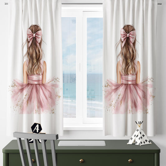 Cute Pink Ballerina Princess Kids Curtains & Pillow Covers, Custom Nursery Drapes, Room Decor for Girls Bedroom Window Treatment