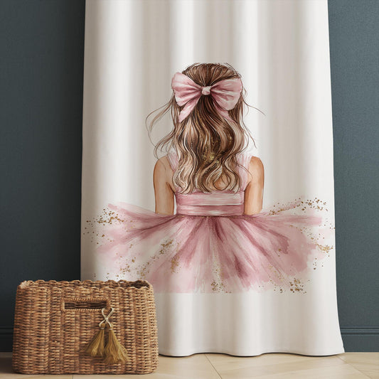 Cute Pink Ballerina Princess Kids Curtains & Pillow Covers, Custom Nursery Drapes, Room Decor for Girls Bedroom Window Treatment