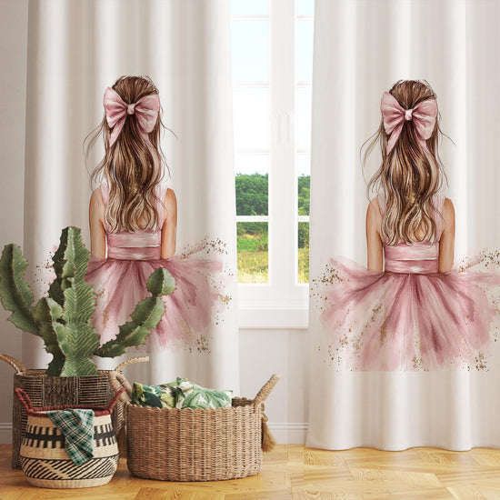 Cute Pink Ballerina Princess Kids Curtains & Pillow Covers, Custom Nursery Drapes, Room Decor for Girls Bedroom Window Treatment