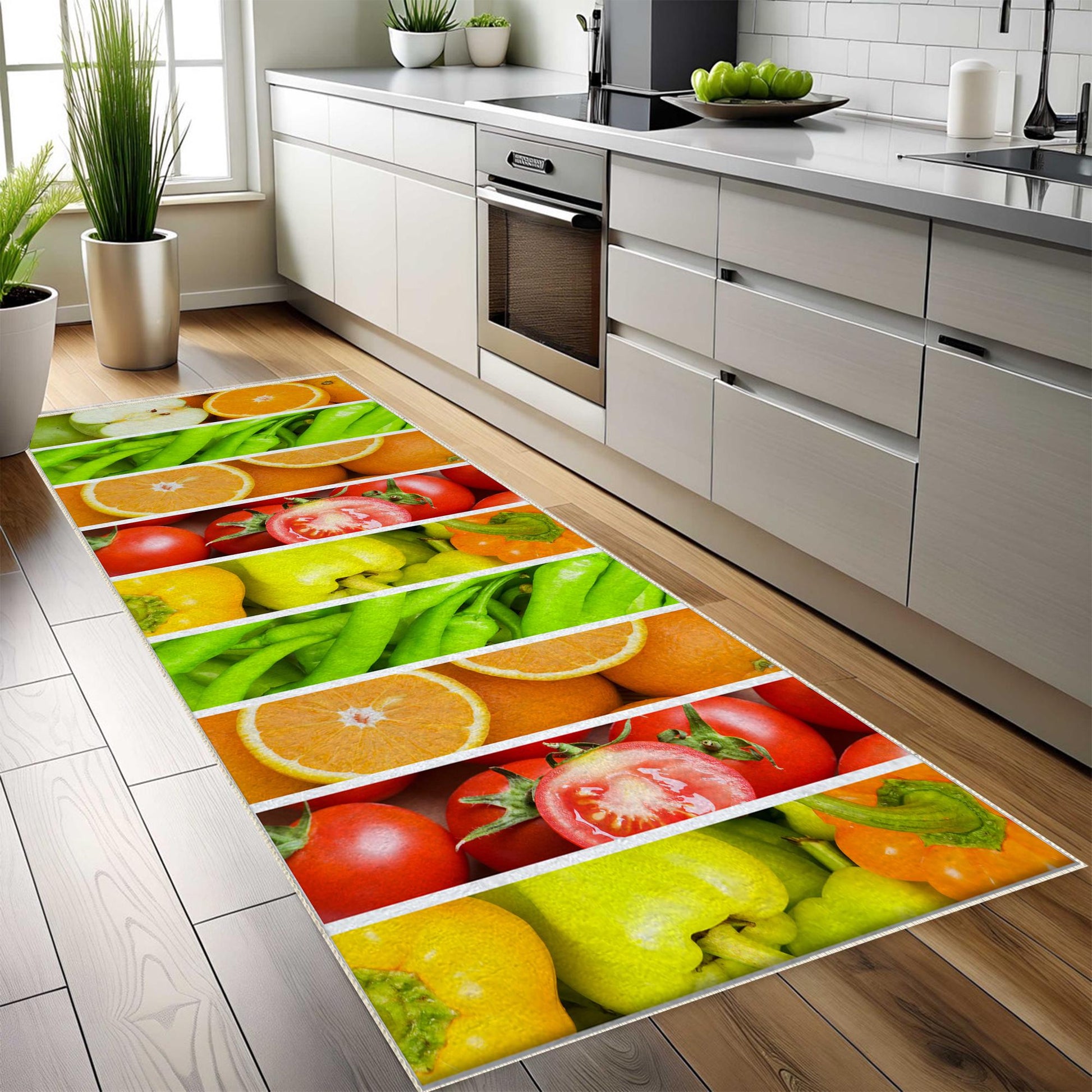 Vegetables Fruits Colorful Kitchen Runner Rug Non-Slip Washable Floor Mat, Modern Home Decor Kitchen Mat, Soft Durable Kitchen Carpet
