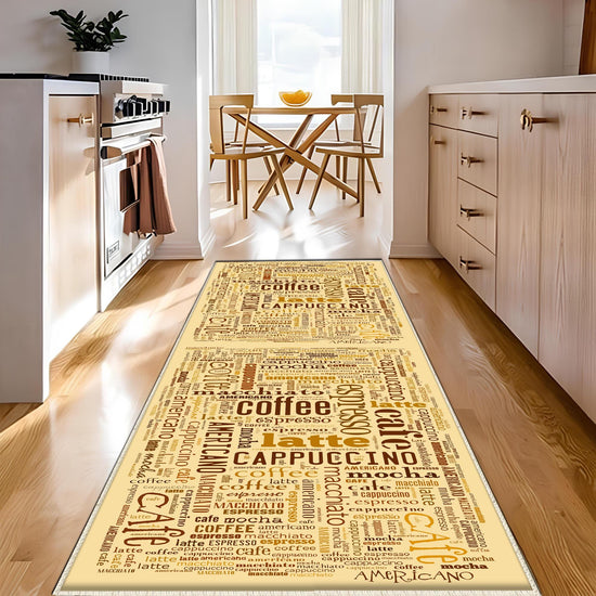Coffee Cafe Kitchen Runner Rug - Washable Non-Slip Floor Mat, Durable Modern Kitchen Decor for Cooking & Baking Areas