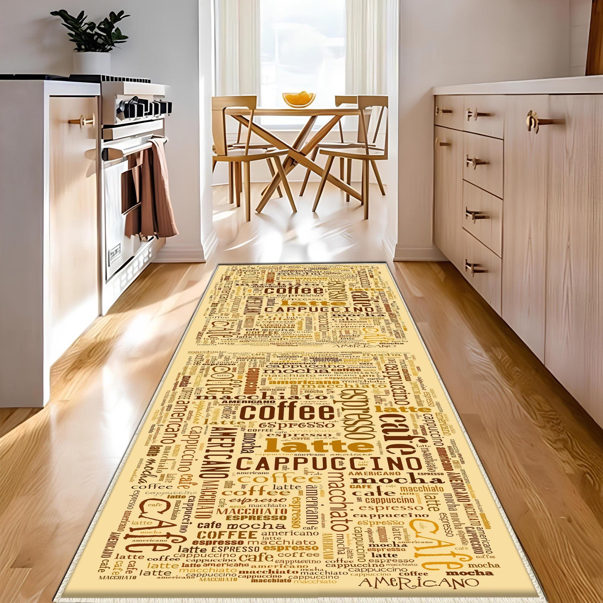 Coffee Cafe Kitchen Runner Rug - Washable Non-Slip Floor Mat, Durable Modern Kitchen Decor for Cooking & Baking Areas