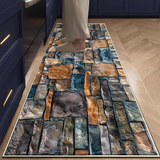 Wall Stone Theme Non-Slip Kitchen Runner Rug, Washable Modern Design Floor Mat, Home Decor Kitchen Mat, Durable Anti-Skid Rug