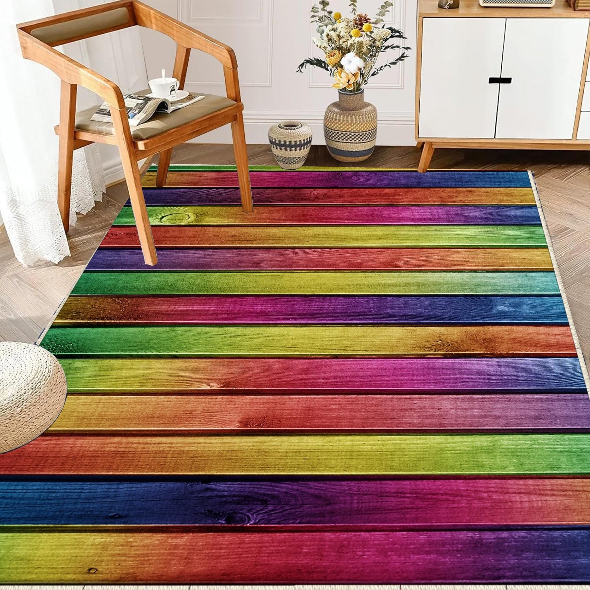 Colorful Wood Theme Non-Slip Kitchen Runner Rug - Washable Floor Mat, Modern Home Decor Kitchen Rug