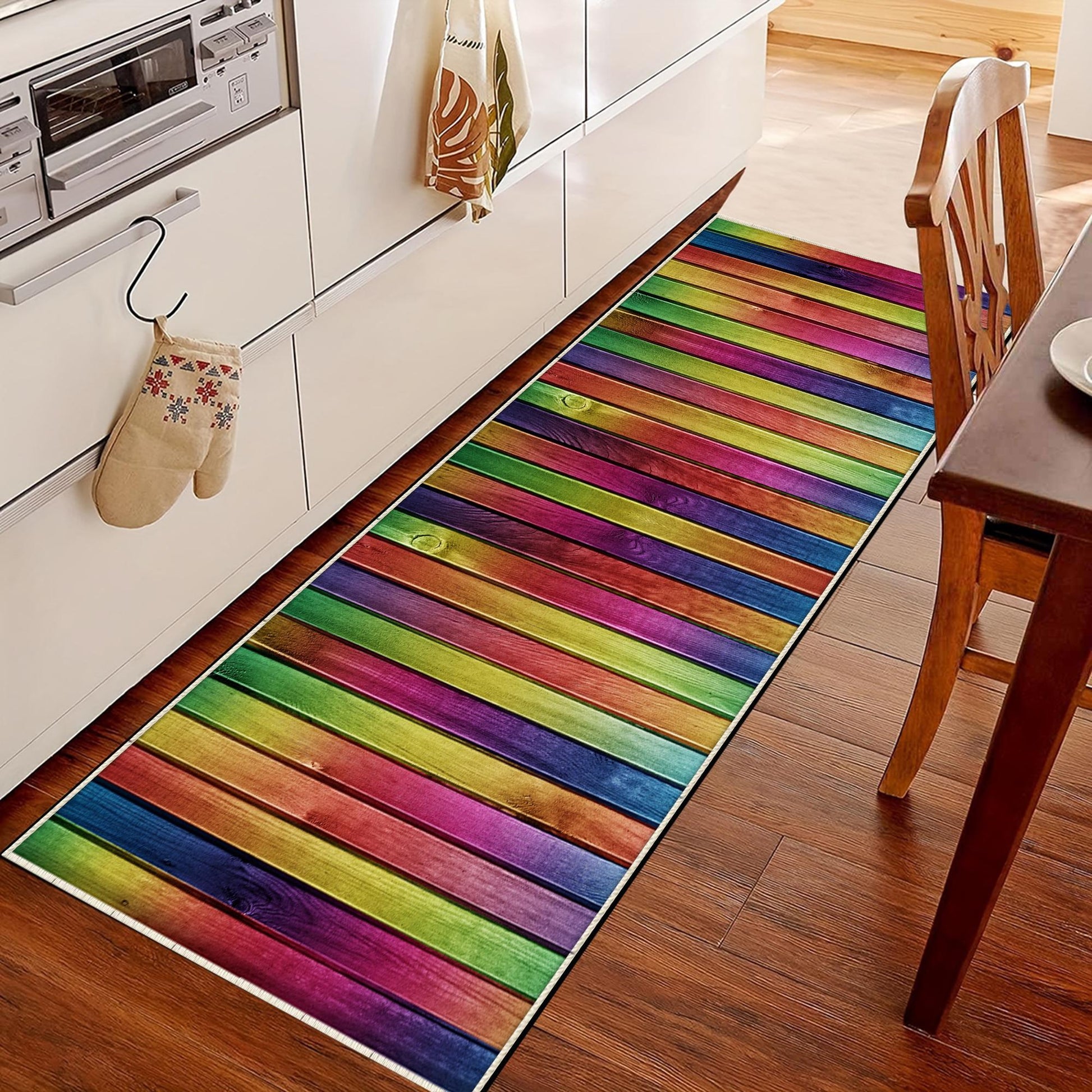 Colorful Wood Theme Non-Slip Kitchen Runner Rug - Washable Floor Mat, Modern Home Decor Kitchen Rug