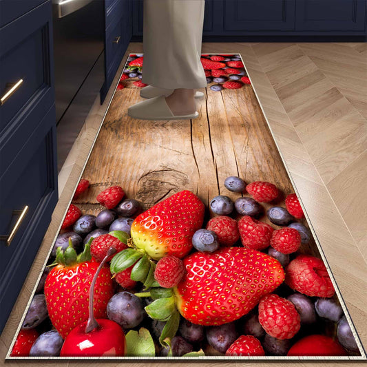 Strawberry Kitchen Fruits Runner Rug - Washable Non-Slip Floor Mat, Modern Decorative Kitchen Rug for Home & Cooking Area