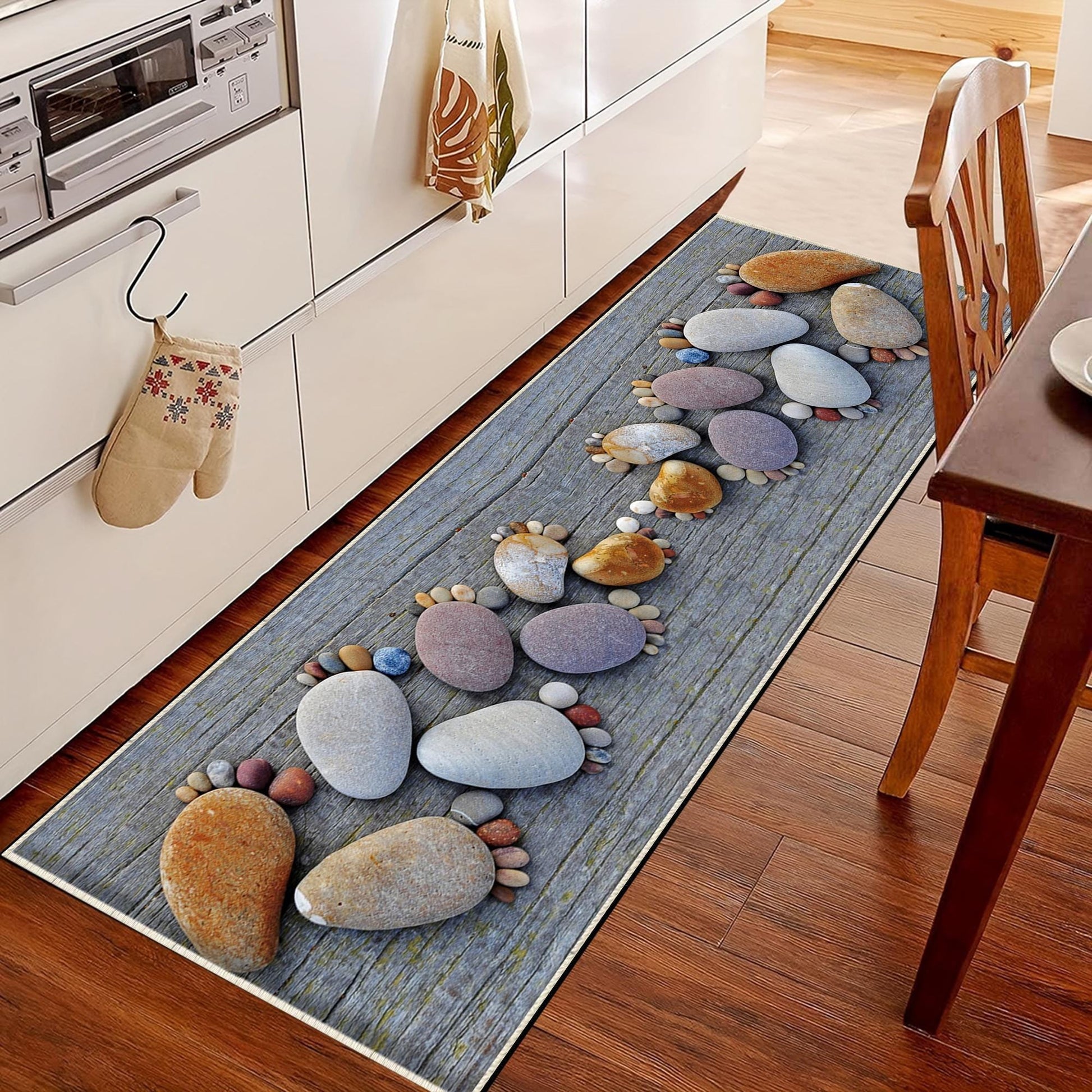 Gray Spa Stones Washable Non-Slip Kitchen Runner Rug – Modern Home Decor Floor Mat for Kitchen Safety & Style