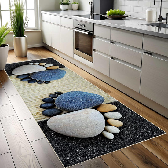 Blue Foot Spa Stones Washable Non-Slip Kitchen Runner Rug, Modern Home Decor Floor Mat, Durable Kitchen Mat