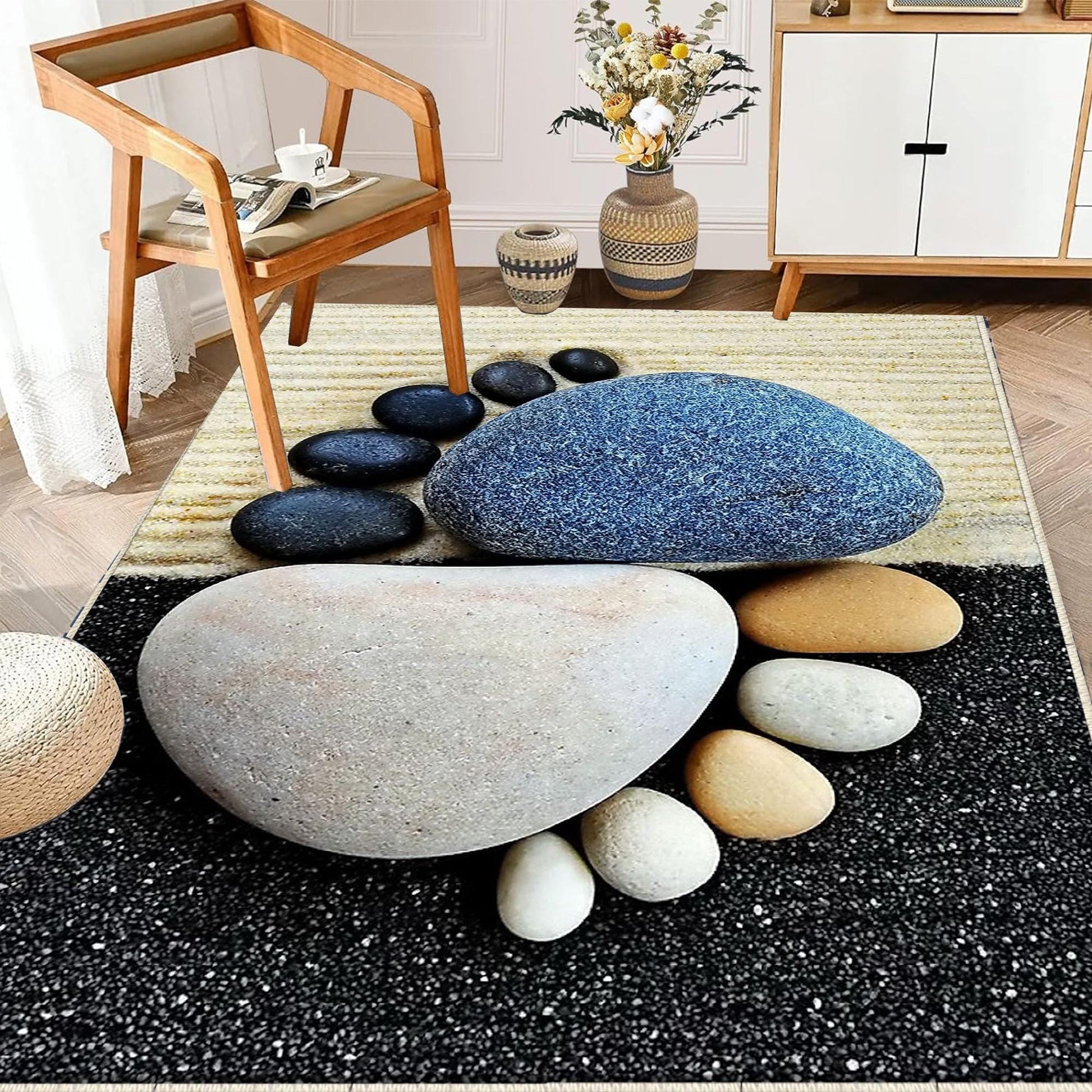 Blue Foot Spa Stones Washable Non-Slip Kitchen Runner Rug, Modern Home Decor Floor Mat, Durable Kitchen Mat
