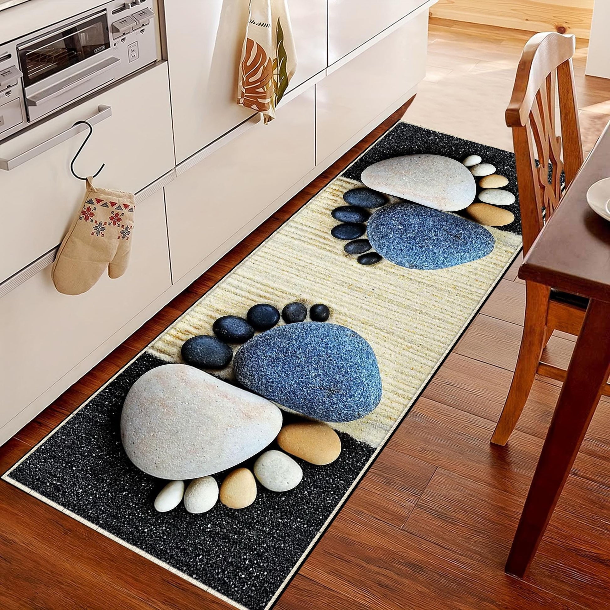 Blue Foot Spa Stones Washable Non-Slip Kitchen Runner Rug, Modern Home Decor Floor Mat, Durable Kitchen Mat