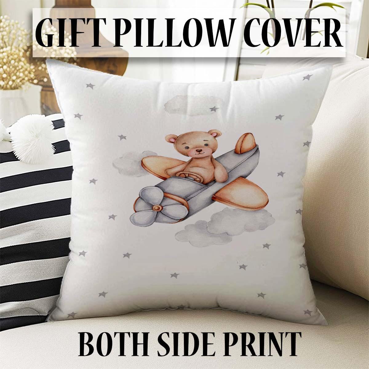 Bear Pilot Plane Clouds Star Baby Nursery Curtains , Custom Baby Room Drapes & Gift Pillow Covers, Cute Bedroom Window Treatment Decor