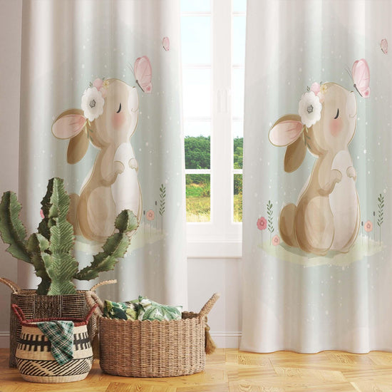 Cute Bunny Rabbit  Baby Nursery Curtains , Custom Baby Room Drapes, Gift Pillow Covers, Cute Bedroom Window Treatment Decor