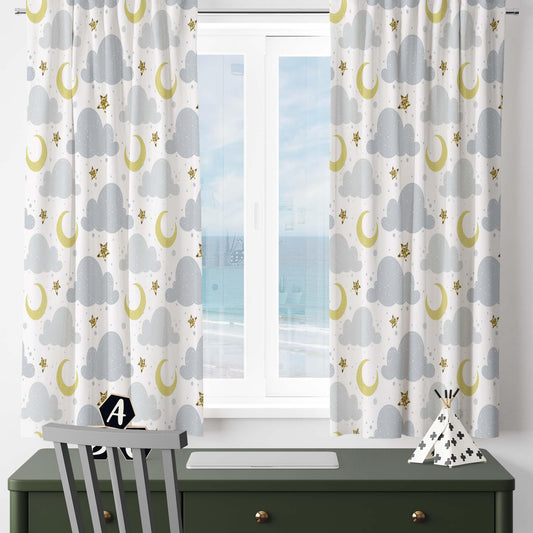 Cute Moon Stars Clouds  Baby Nursery Curtains , Custom Baby Room Drapes, Gift Pillow Covers, Cute Bedroom Window Treatment Decor
