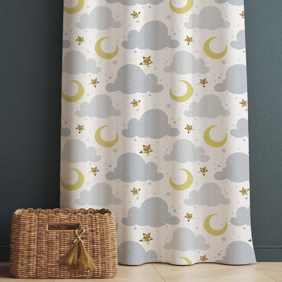 Cute Moon Stars Clouds  Baby Nursery Curtains , Custom Baby Room Drapes, Gift Pillow Covers, Cute Bedroom Window Treatment Decor