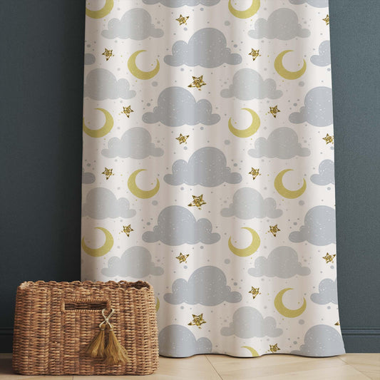 Cute Moon Stars Clouds  Baby Nursery Curtains , Custom Baby Room Drapes, Gift Pillow Covers, Cute Bedroom Window Treatment Decor