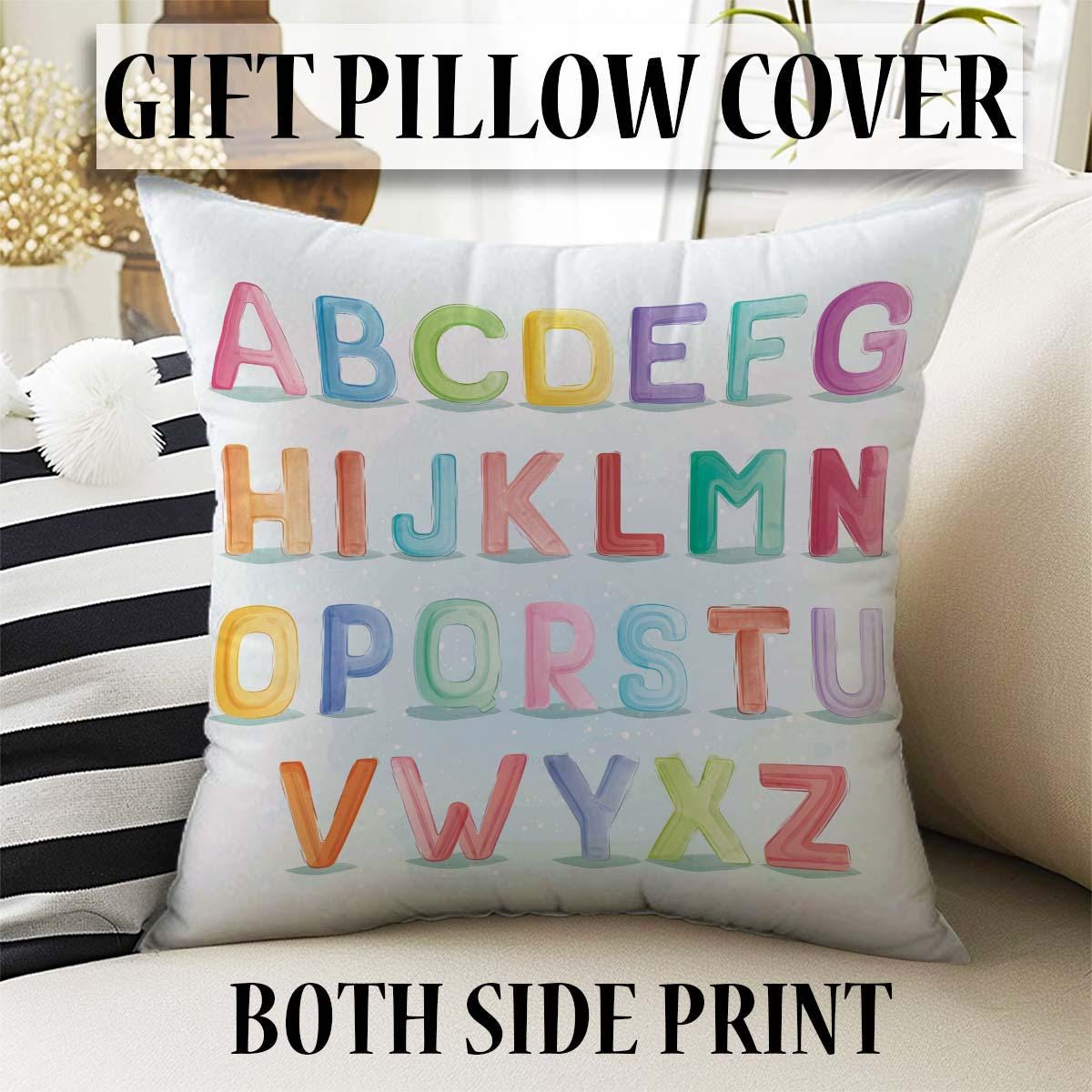 Alphabet Educational Letters Nursery Curtains – Custom Kids Room Drapes & Cute Bedroom Window Treatment Decor with Gift Pillow Covers
