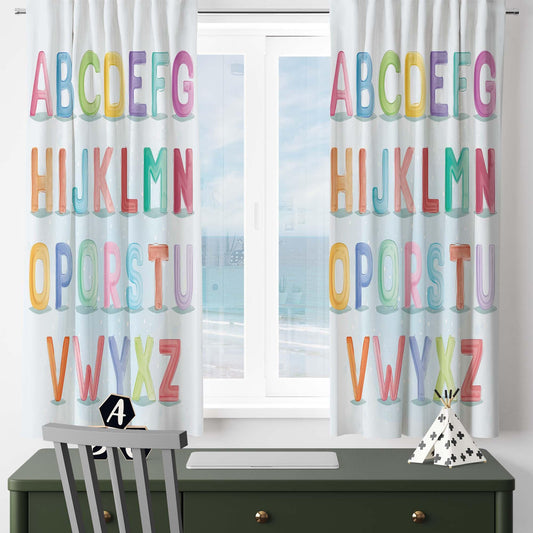 Alphabet Educational Letters Nursery Curtains – Custom Kids Room Drapes & Cute Bedroom Window Treatment Decor with Gift Pillow Covers