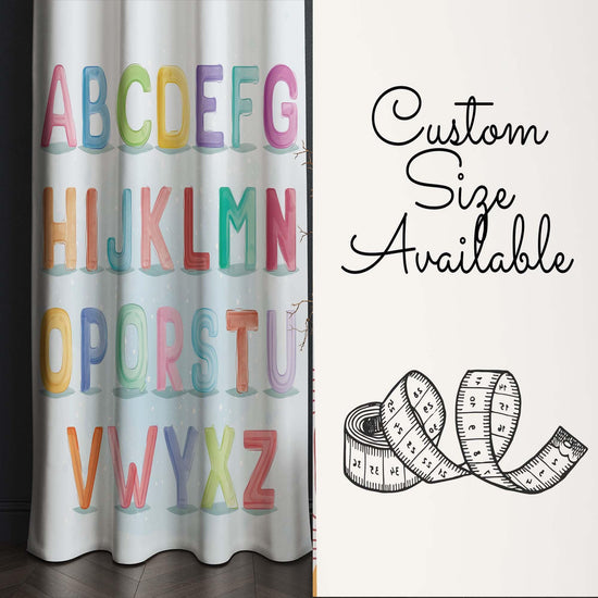 Alphabet Educational Letters Nursery Curtains – Custom Kids Room Drapes & Cute Bedroom Window Treatment Decor with Gift Pillow Covers