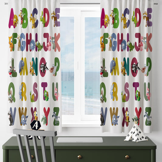 Alphabet Educational Animals Nursery Curtains – Custom Kids Room Drapes & Cute Bedroom Window Treatment Decor with Gift Pillow Covers