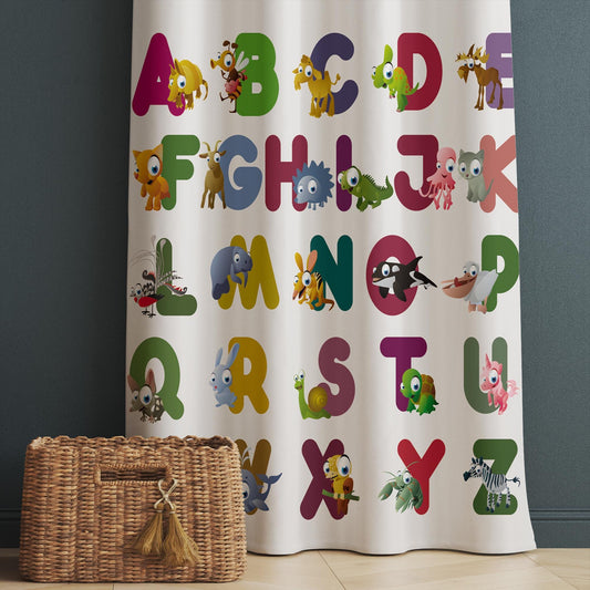 Alphabet Educational Animals Nursery Curtains – Custom Kids Room Drapes & Cute Bedroom Window Treatment Decor with Gift Pillow Covers