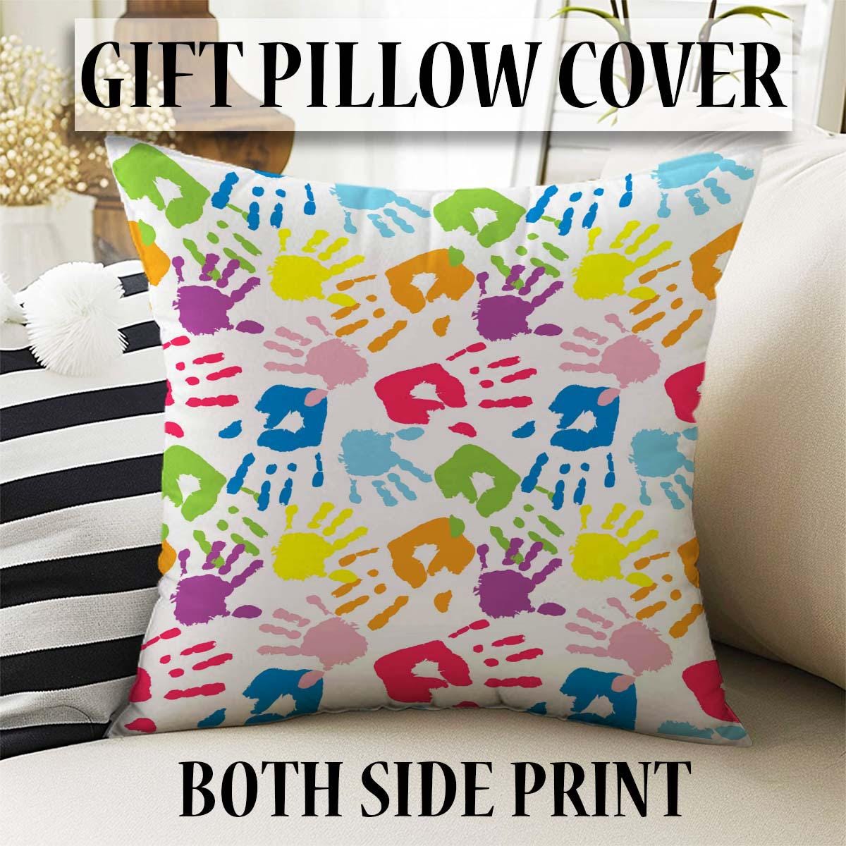 Colorful Kids Hands Pattern Nursery Curtains – Custom Kids Room Drapes & Cute Bedroom Window Treatment Decor with Gift Pillow Covers