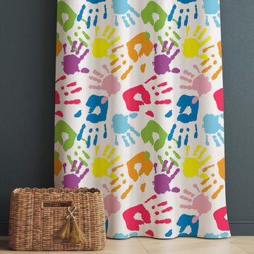 Colorful Kids Hands Pattern Nursery Curtains – Custom Kids Room Drapes & Cute Bedroom Window Treatment Decor with Gift Pillow Covers