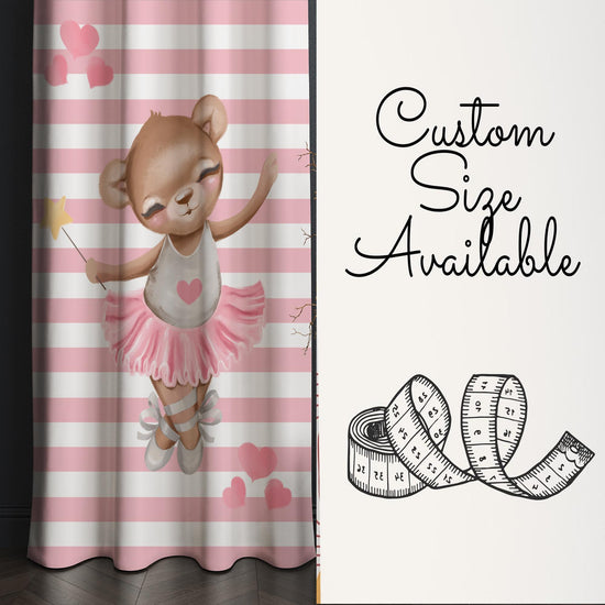 Cute Pink Girl Ballerina Bear Nursery Curtains – Custom Kids Room Drapes & Cute Bedroom Window Treatment Decor with Gift Pillow Covers