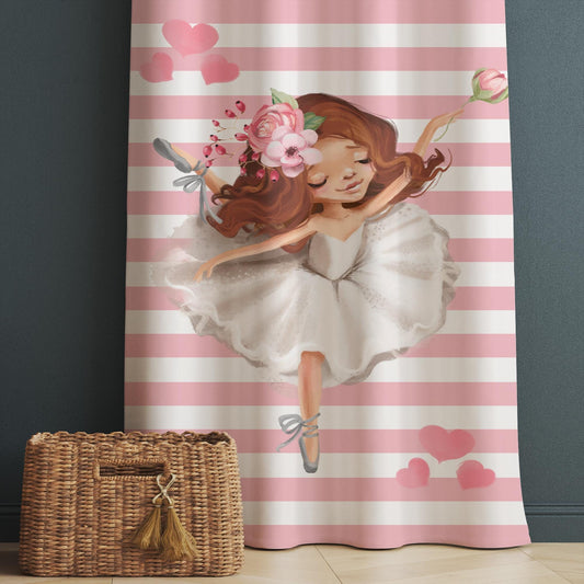 Cute Pink White Ballerina Girl Nursery Curtains – Custom Kids Room Drapes & Cute Bedroom Window Treatment Decor with Gift Pillow Covers
