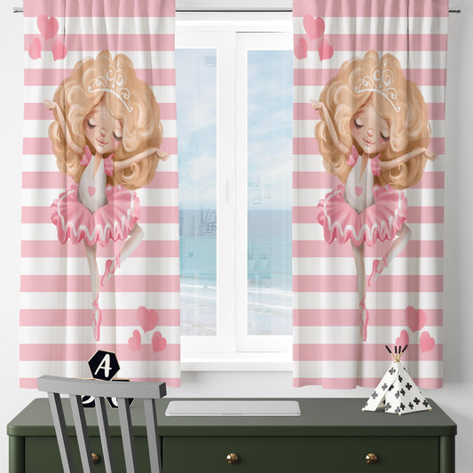 Cute Pink Blonde Ballerina Girl Nursery Curtains – Custom Kids Room Drapes & Cute Bedroom Window Treatment Decor with Gift Pillow Covers