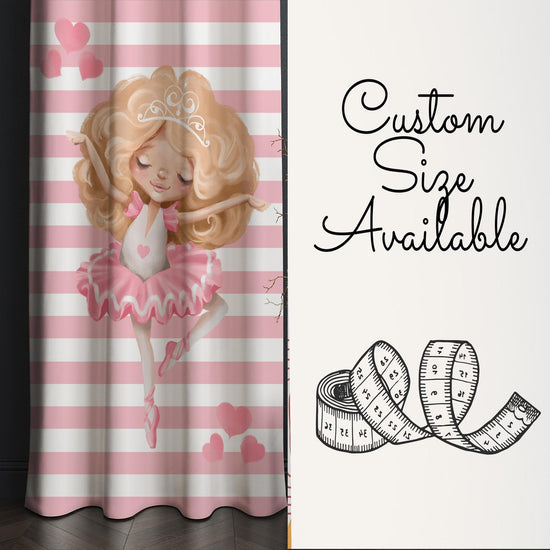 Cute Pink Blonde Ballerina Girl Nursery Curtains – Custom Kids Room Drapes & Cute Bedroom Window Treatment Decor with Gift Pillow Covers