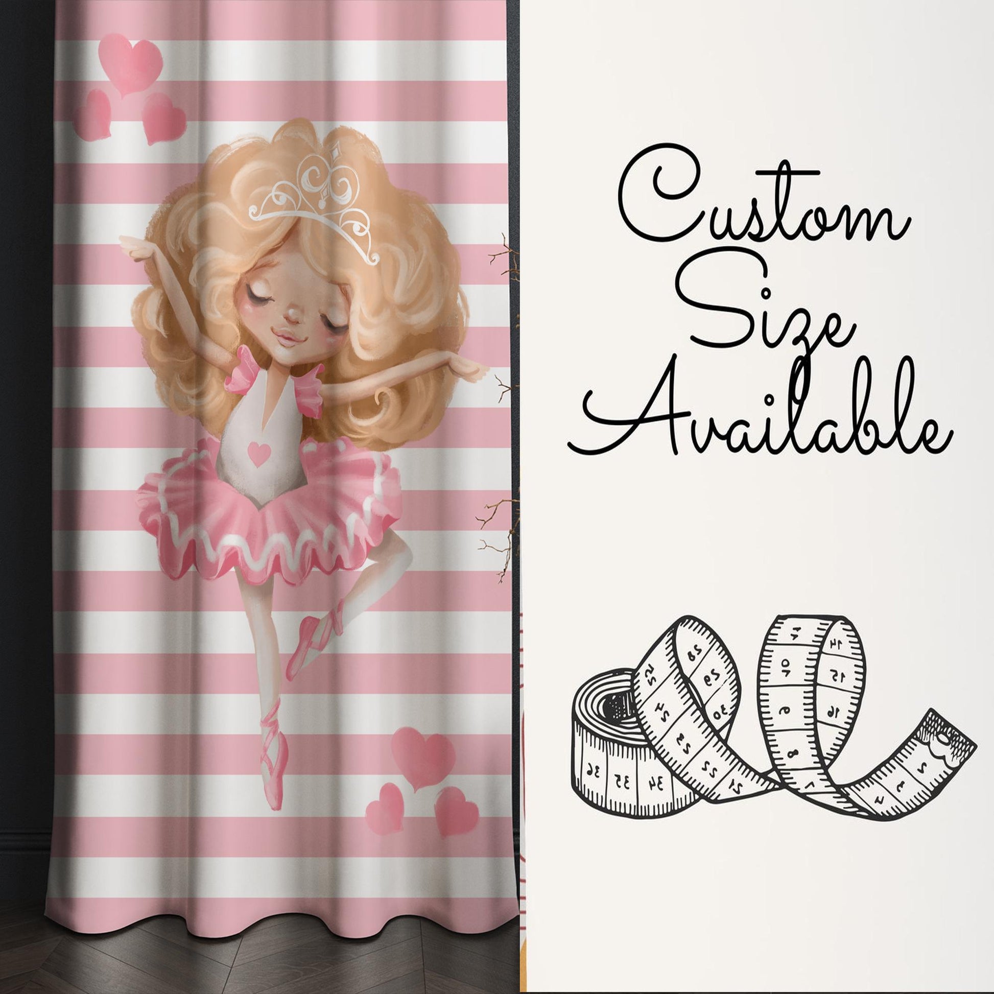 Cute Pink Blonde Ballerina Girl Nursery Curtains – Custom Kids Room Drapes & Cute Bedroom Window Treatment Decor with Gift Pillow Covers