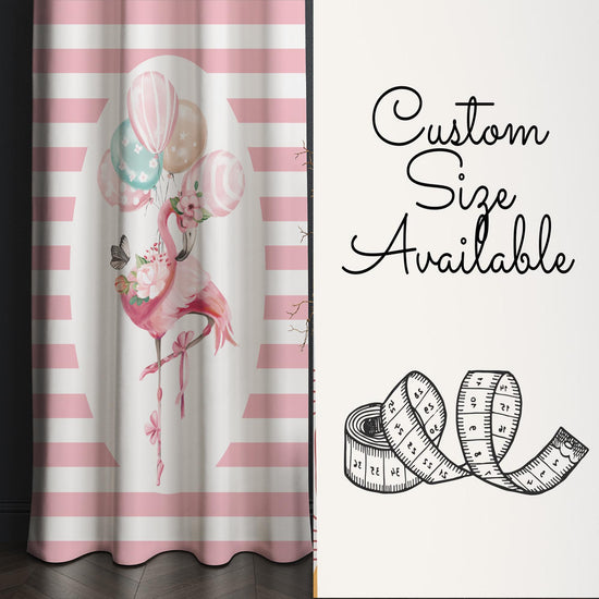 Cute Pink Flamingo Animal Girl Nursery Curtains – Custom Kids Room Drapes & Cute Bedroom Window Treatment Decor with Gift Pillow Covers