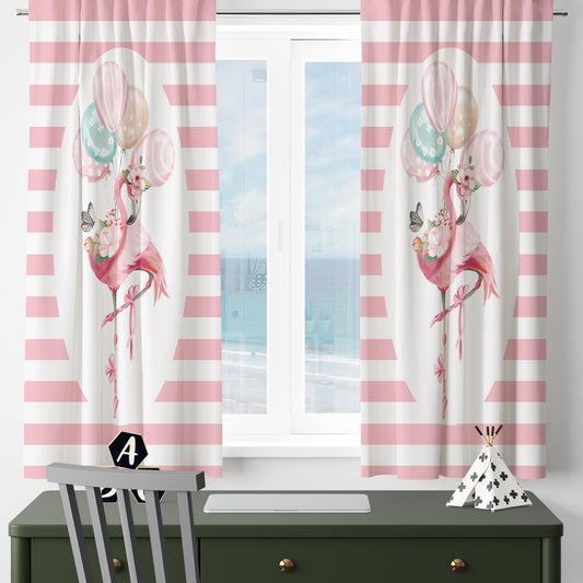 Cute Pink Flamingo Animal Girl Nursery Curtains – Custom Kids Room Drapes & Cute Bedroom Window Treatment Decor with Gift Pillow Covers