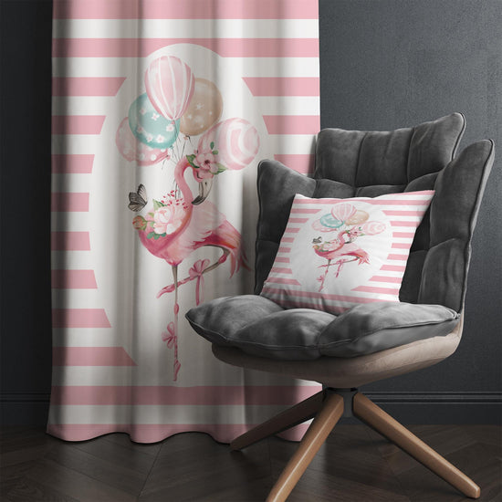Cute Pink Flamingo Animal Girl Nursery Curtains – Custom Kids Room Drapes & Cute Bedroom Window Treatment Decor with Gift Pillow Covers