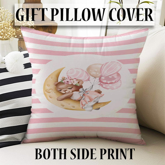 Moon on Sleep Baby Bear Animal Girl Nursery Curtains – Custom Kids Room Drapes & Cute Bedroom Window Treatment Decor with Gift Pillow Covers
