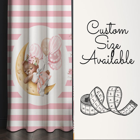 Moon on Sleep Baby Bear Animal Girl Nursery Curtains – Custom Kids Room Drapes & Cute Bedroom Window Treatment Decor with Gift Pillow Covers