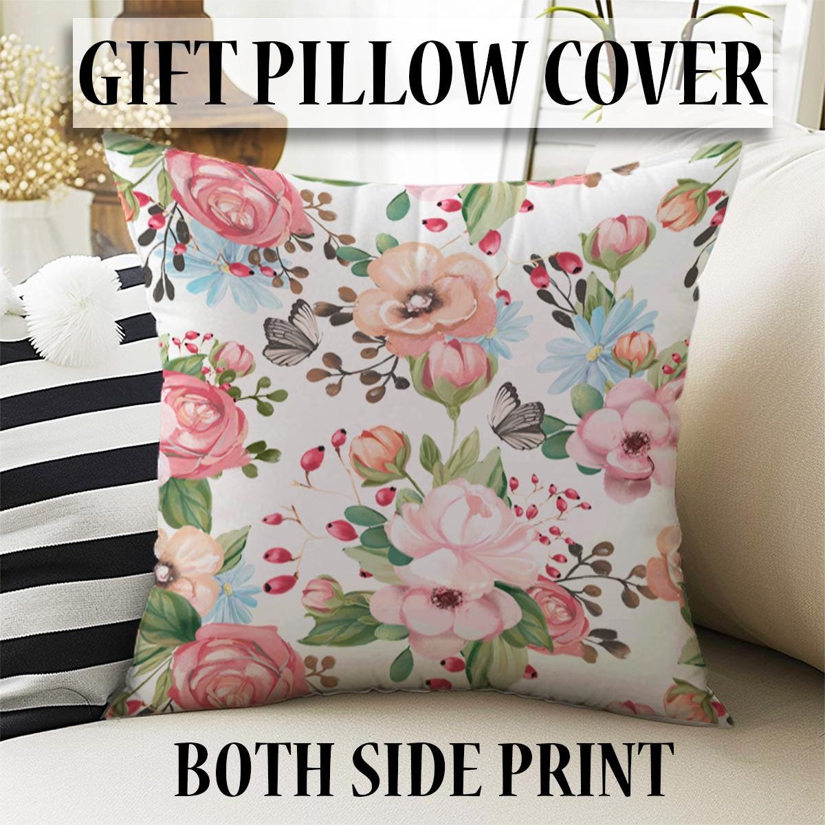 Colorful Flowers Floral Roses Girl Nursery Curtains – Custom Kids Room Drapes & Cute Bedroom Window Treatment Decor with Gift Pillow Covers