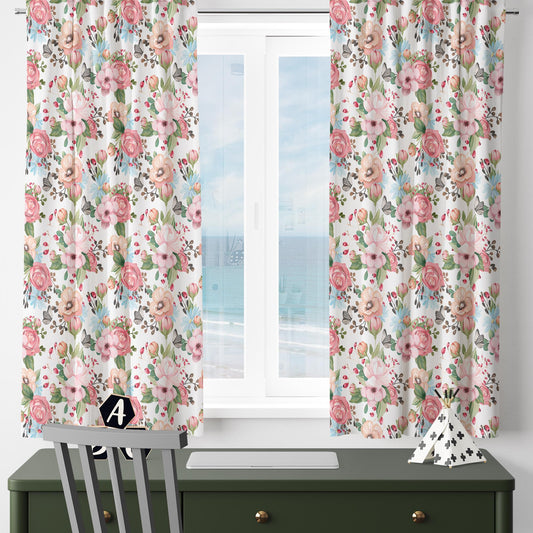 Colorful Flowers Floral Roses Girl Nursery Curtains – Custom Kids Room Drapes & Cute Bedroom Window Treatment Decor with Gift Pillow Covers
