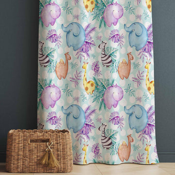 Nursery Curtains with Elephant Hippo Zebra Giraffe Animals – Custom Kids Room Drapes & Cute Bedroom Window Decor with Gift Pillow Covers